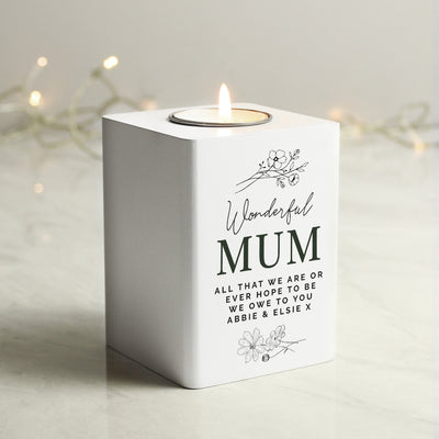 Personalised Floral White Wooden Tea light Holder Candles & Reed Diffusers Everything Personal