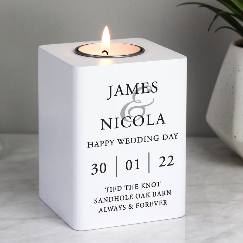 Personalised Couples White Wooden Tea light Holder Candles & Reed Diffusers Everything Personal