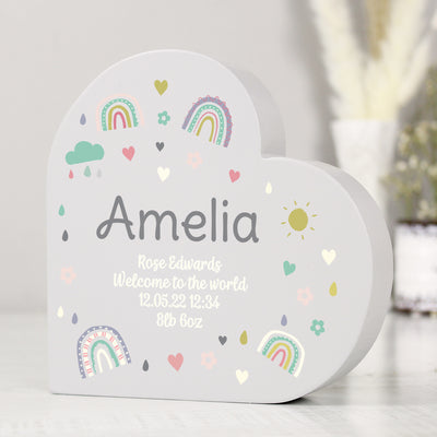 Personalised Rainbow Free Standing Heart ornament Ornaments Everything Personal