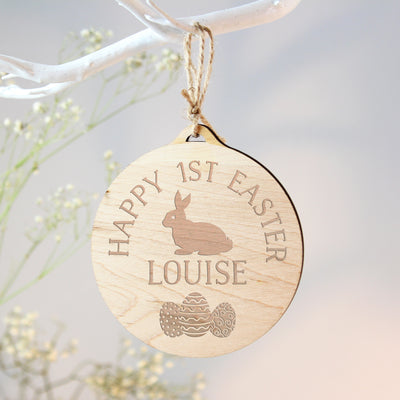 Personalised Easter Bunny Round Wooden Hanging Decoration Hanging Decorations & Signs Everything Personal