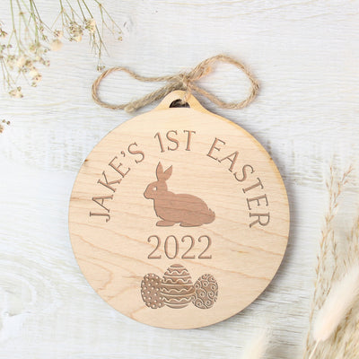 Personalised Easter Bunny Round Wooden Hanging Decoration Hanging Decorations & Signs Everything Personal