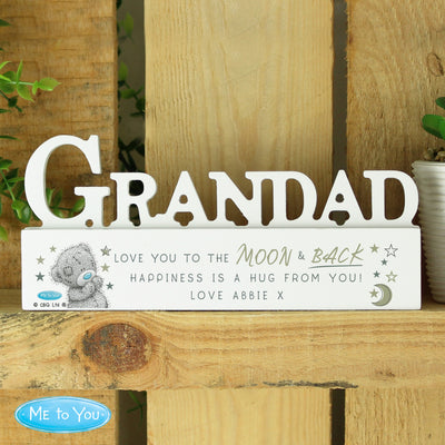 Personalised Me To You Moon and Back Wooden Grandad Ornament Ornaments Everything Personal