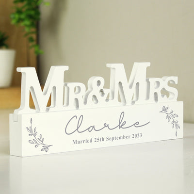 Personalised Leaf Wooden Mr & Mrs Ornament Ornaments Everything Personal