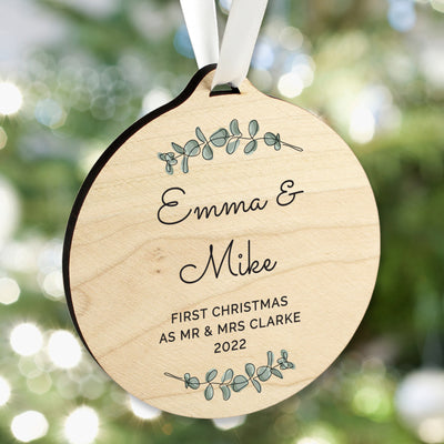 Personalised Botanical Round Wooden Decoration Hanging Decorations & Signs Everything Personal