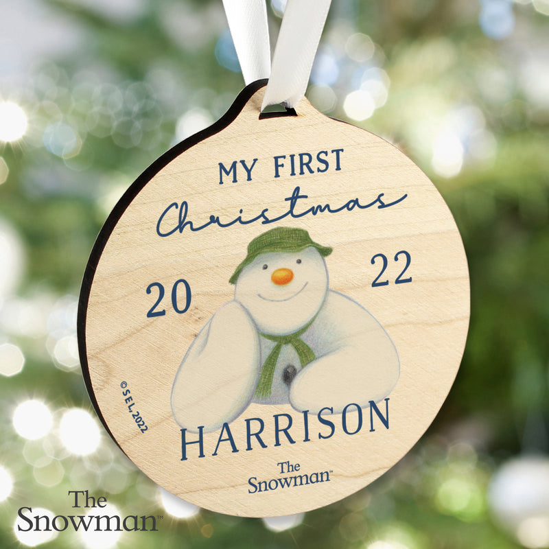 Personalised The Snowman My First Christmas Round Wooden Decoration Licensed Products Everything Personal