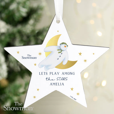 Personalised The Snowman Gold Moon Wooden Star Decoration Christmas Decorations Everything Personal