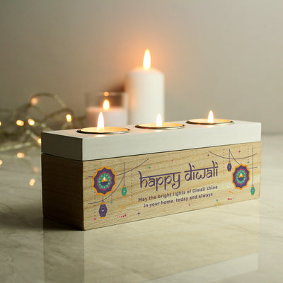 Personalised Diwali Triple Tealight Box Candles & Reed Diffusers Everything Personal