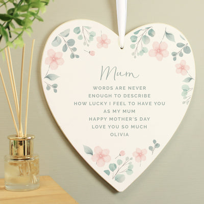 Personalised Floral Wooden Heart Decoration Hanging Decorations & Signs Everything Personal