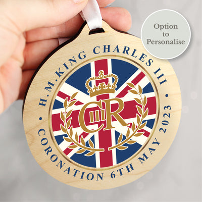 King Charles III Union Jack Coronation Commemorative Round Wooden Decoration Christmas Decorations Everything Personal