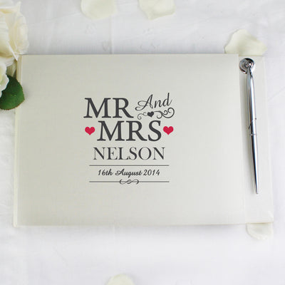 Personalised Mr & Mrs Hardback Guest Book & Pen Photo Frames, Albums and Guestbooks Everything Personal