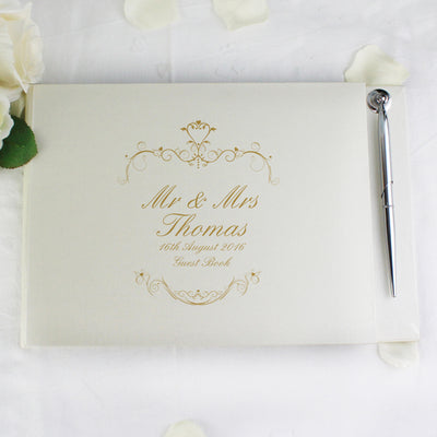 Personalised Gold Ornate Swirl Hardback Guest Book & Pen Photo Frames, Albums and Guestbooks Everything Personal