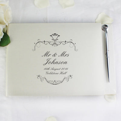 Personalised Ornate Swirl Hardback Guest Book & Pen Photo Frames, Albums and Guestbooks Everything Personal