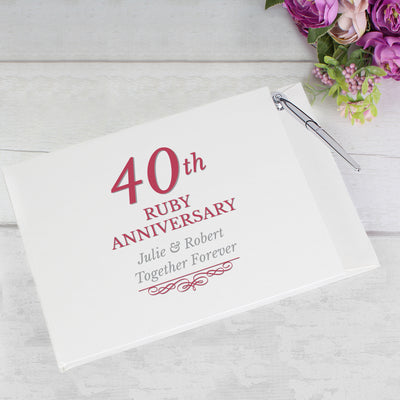 Personalised 40th Ruby Anniversary Hardback Guest Book & Pen Photo Frames, Albums and Guestbooks Everything Personal