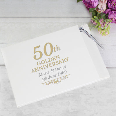 Personalised 50th Golden Anniversary Hardback Guest Book & Pen Photo Frames, Albums and Guestbooks Everything Personal