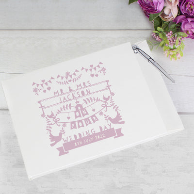 Personalised Pink Papercut Style Hardback Guest Book & Pen Photo Frames, Albums and Guestbooks Everything Personal