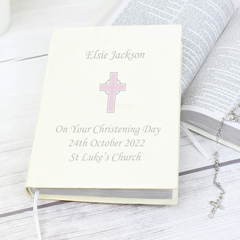 Personalised Pink Cross Holy Bible - Eco-friendly Books Everything Personal