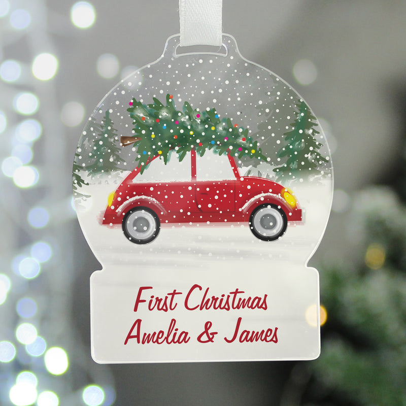 Personalised Driving Home For Christmas Acrylic Snow Globe Shaped Decoration Christmas Decorations Everything Personal