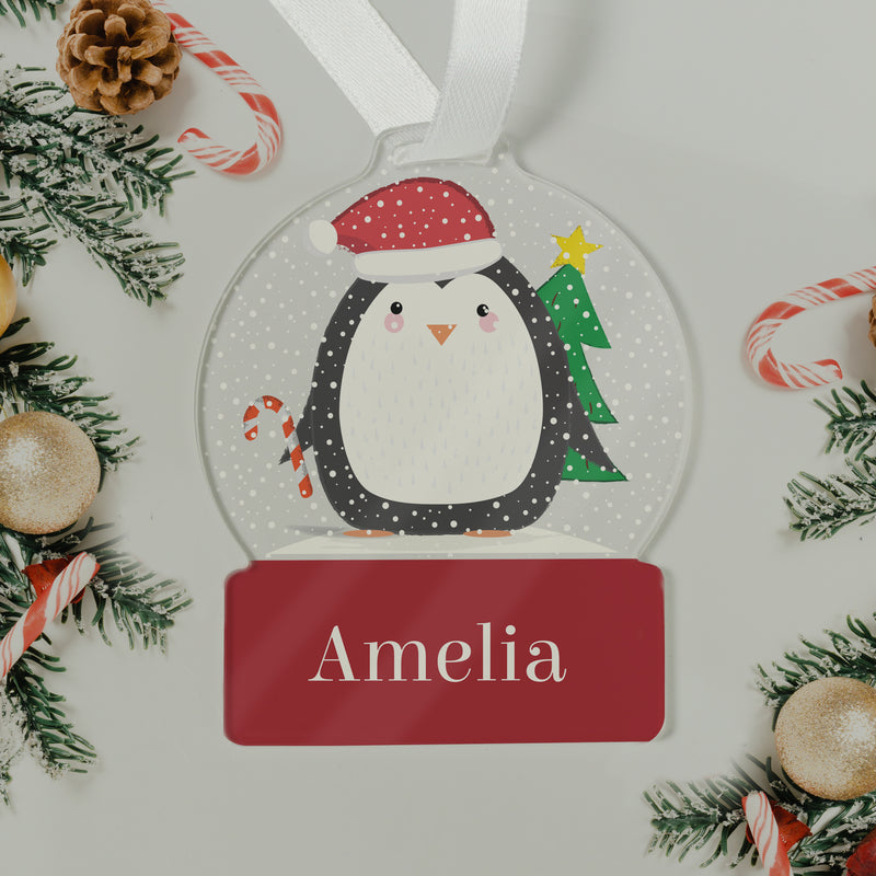 Personalised Penguin Acrylic Snow Globe Shaped Decoration Christmas Decorations Everything Personal
