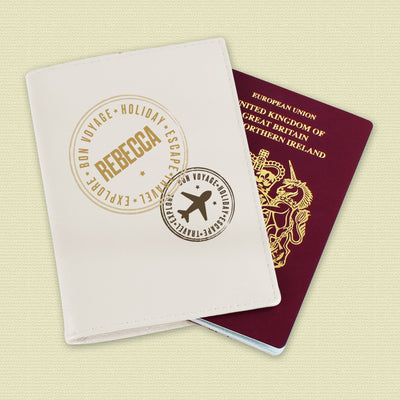 Personalised Stamped Cream Passport Holder Leather & Leatherette Everything Personal