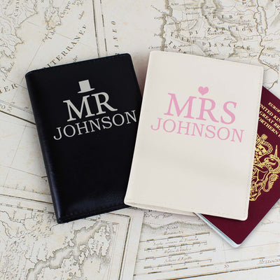 Personalised Mr & Mrs Passport Holders Set Leather & Leatherette Everything Personal