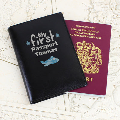 Personalised My First Black Passport Holder Leather & Leatherette Everything Personal