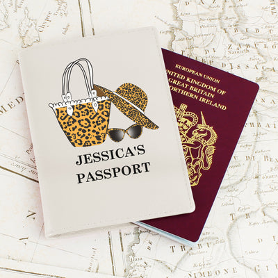 Personalised Leopard Print Cream Passport Holder Leather & Leatherette Everything Personal