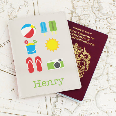 Personalised Bright Travel Cream Passport Holder Leather & Leatherette Everything Personal