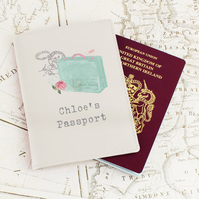 Personalised Vintage Pastel Travel Cream Passport Holder Leather & Leatherette Everything Personal