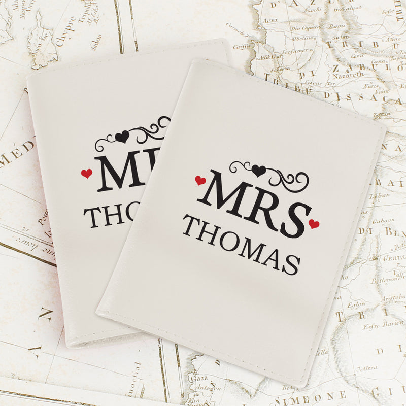 Personalised Mr & Mrs Cream Passport Holders Leather & Leatherette Everything Personal