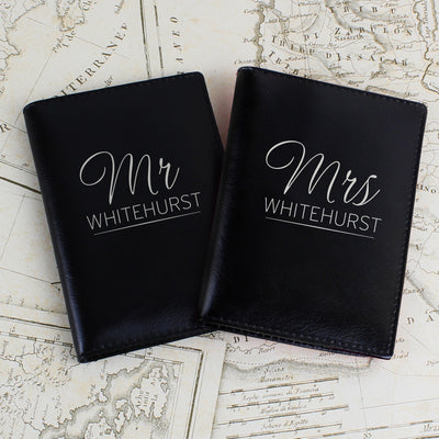 Personalised Mr & Mrs Black Passport Holders Leather & Leatherette Everything Personal