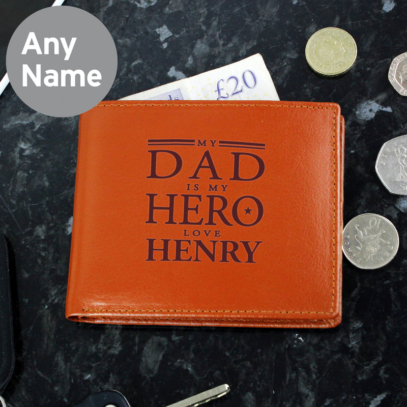 Personalised My Dad is My Hero Tan Leather Wallet Leather & Leatherette Everything Personal