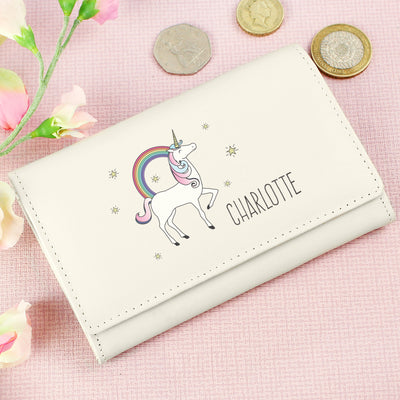 Personalised Unicorn Cream Purse Leather & Leatherette Everything Personal
