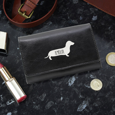 Personalised Sausage Dog Black Purse Leather & Leatherette Everything Personal