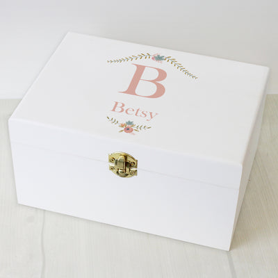 Personalised Floral Bouquet White Wooden Keepsake Box Trinket, Jewellery & Keepsake Boxes Everything Personal