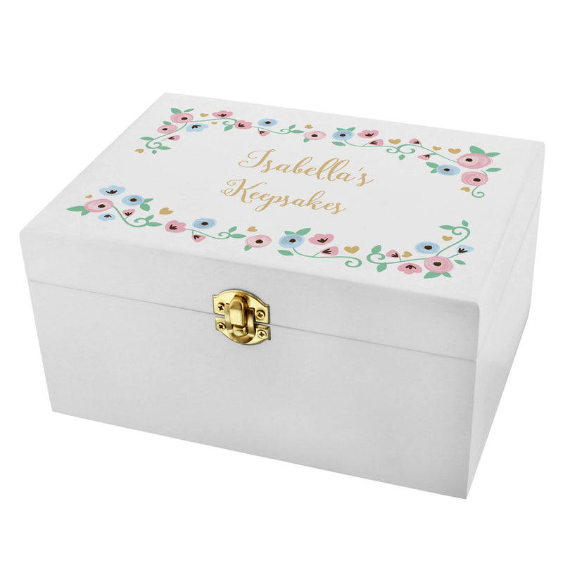 Personalised Fairytale Floral White Wooden Keepsake Box Trinket, Jewellery & Keepsake Boxes Everything Personal