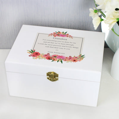 Personalised Floral Wishes White Wooden Keepsake Box Trinket, Jewellery & Keepsake Boxes Everything Personal