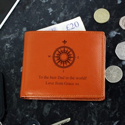 Personalised Compass Tan Leather Wallet Leather & Leatherette Everything Personal