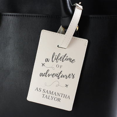 Personalised 'Lifetime of Adventures' Cream Luggage Tag Leather & Leatherette Everything Personal