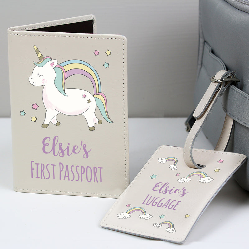 Personalised Baby Unicorn Cream Passport Holder & Luggage Tag Set Leather & Leatherette Everything Personal