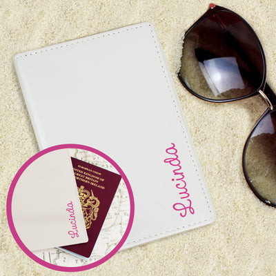 Personalised Pink Name Island Cream Passport Holder Leather & Leatherette Everything Personal