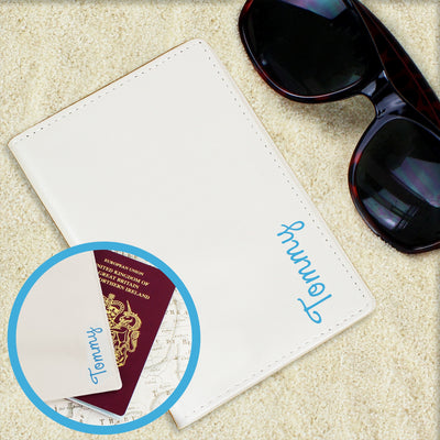Personalised Blue Name Island Cream Passport Holder Leather & Leatherette Everything Personal