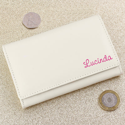 Personalised Pink Name Cream Leather Purse Leather & Leatherette Everything Personal