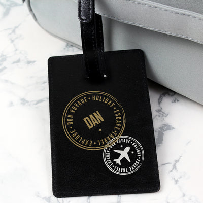 Personalised Stamped Black Luggage Tag Leather & Leatherette Everything Personal