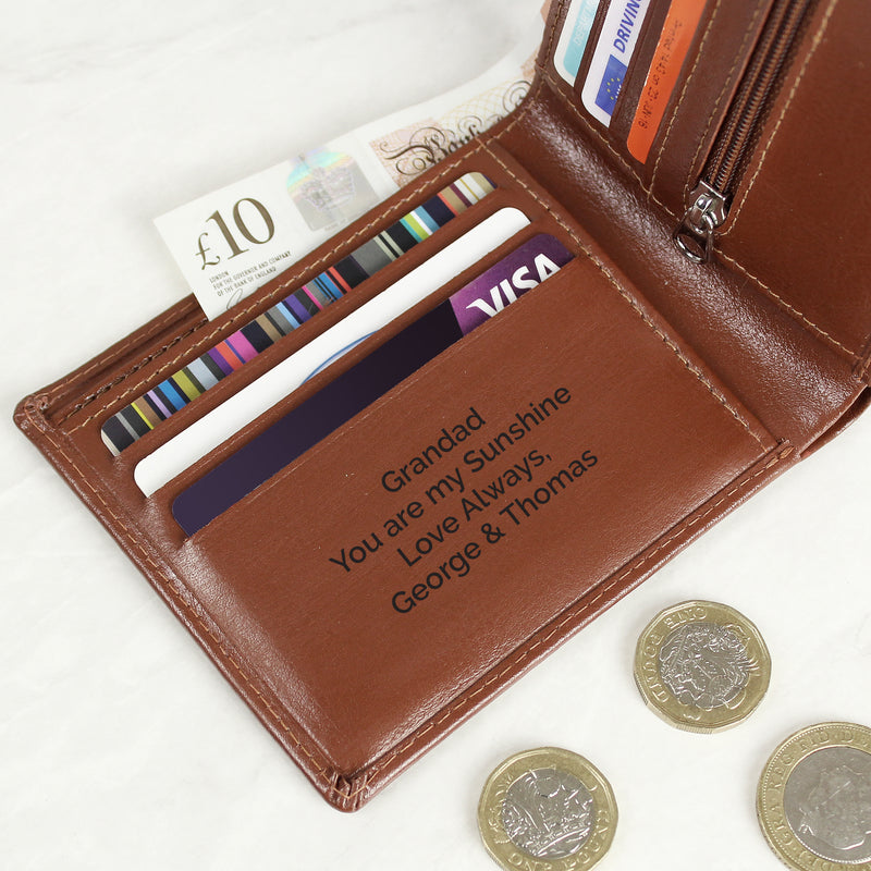 Personalised Tan Leather Wallet Leather & Leatherette Everything Personal