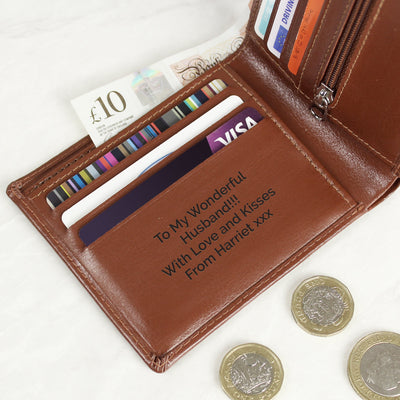 Personalised Tan Leather Wallet Leather & Leatherette Everything Personal