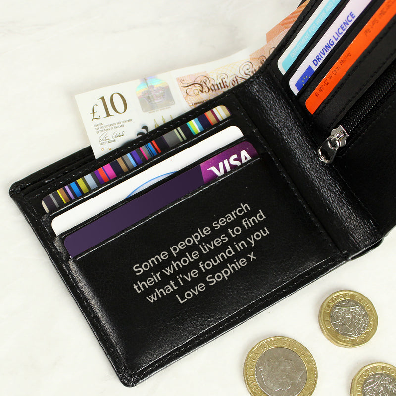 Personalised Black Leather Wallet Leather & Leatherette Everything Personal