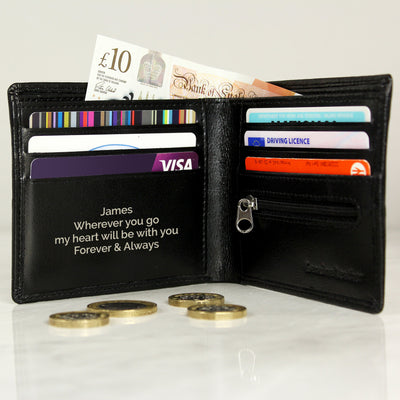 Personalised Black Leather Wallet Leather & Leatherette Everything Personal