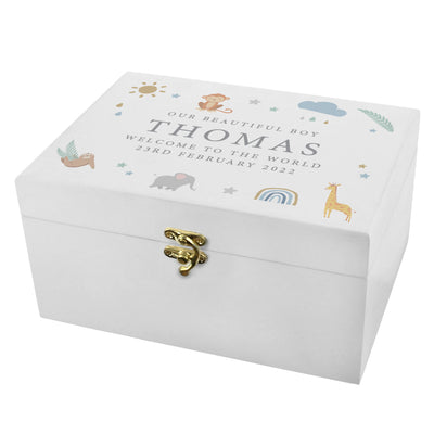 Personalised Safari Animals White Wooden Keepsake Box Trinket, Jewellery & Keepsake Boxes Everything Personal