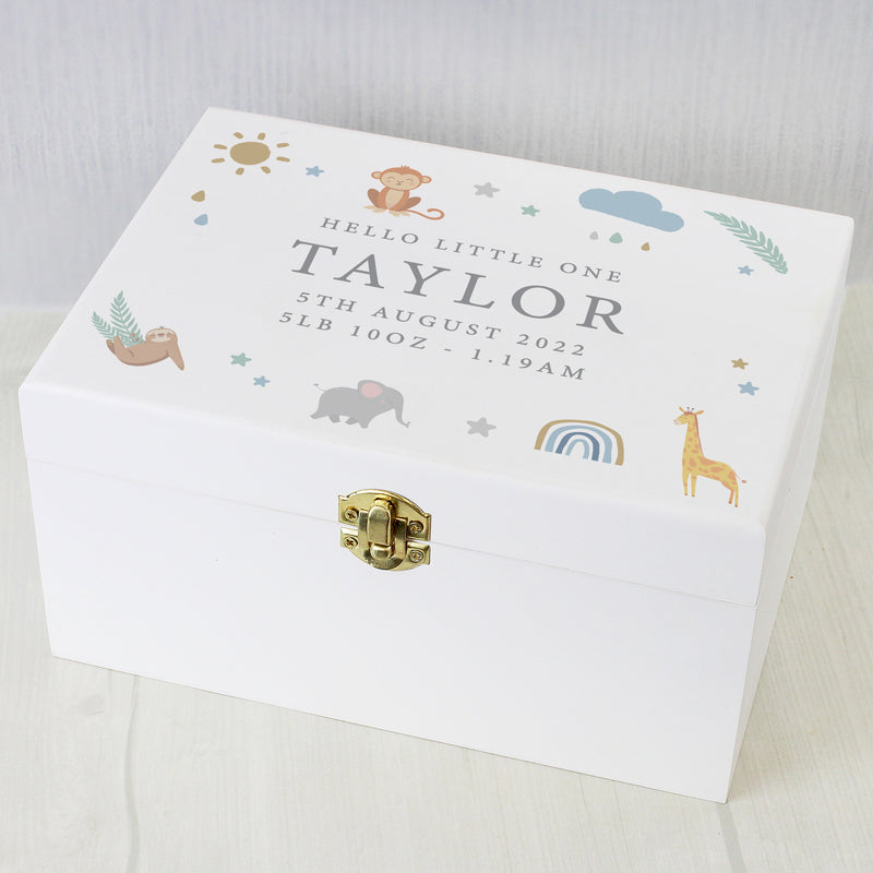 Personalised Safari Animals White Wooden Keepsake Box Trinket, Jewellery & Keepsake Boxes Everything Personal