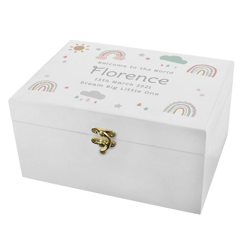 Personalised Rainbow White Wooden Keepsake Box Trinket, Jewellery & Keepsake Boxes Everything Personal